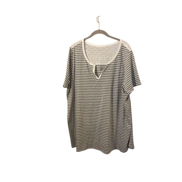 Lane Bryant women’s plus size gray and white striped short sleeve top 22/24 - Picture 1 of 4